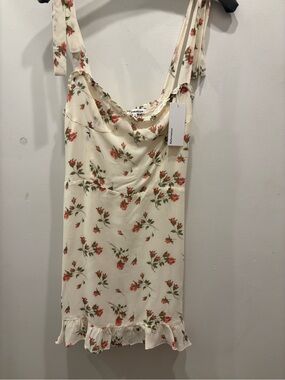 Anthropologie Cream Mini Dress with Red Floral Print